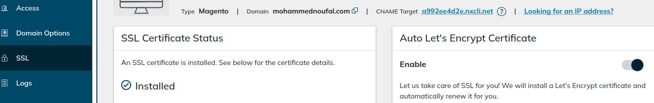 Using the SSL tab on the left side of the screen, you can install and manage the Let's Encrypt SSL certificate for the secondary domain.