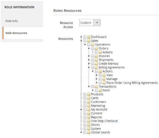 Under the Role Resources tab, choose the resources that the admin user will have access to.