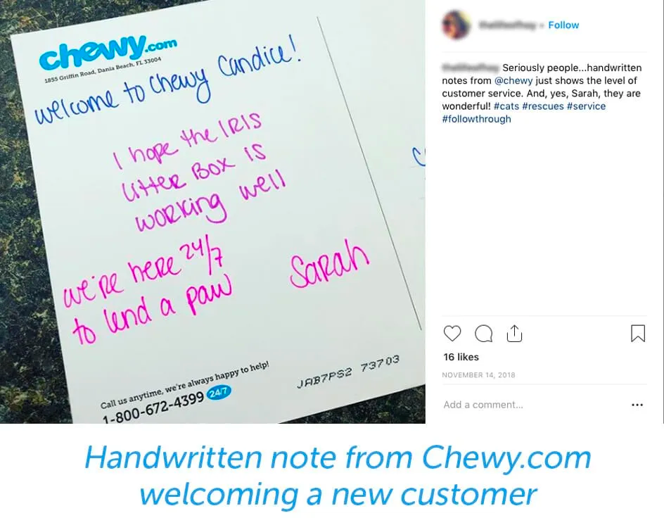 Chewy thank you note