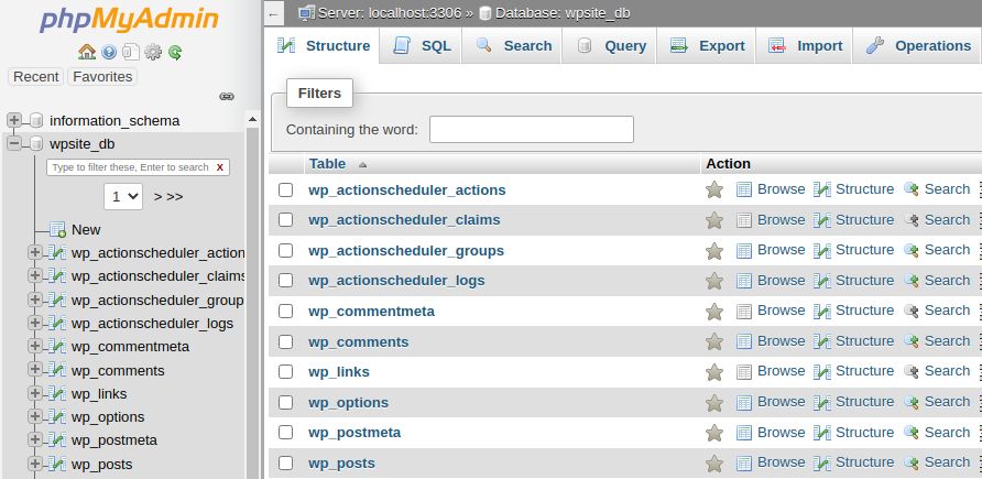 Choose your database from the phpMyAdmin interface and click Search from the top menu.