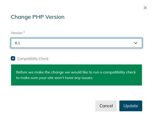 The compatibility check option allows you to run a check on the website to see if some of the elements of your website might be incompatible with the new PHP version you chose.