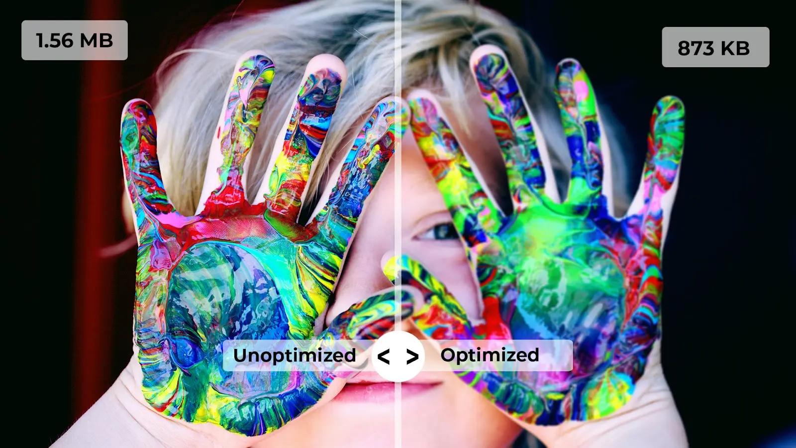 A visual comparison of unoptimized and optimized images