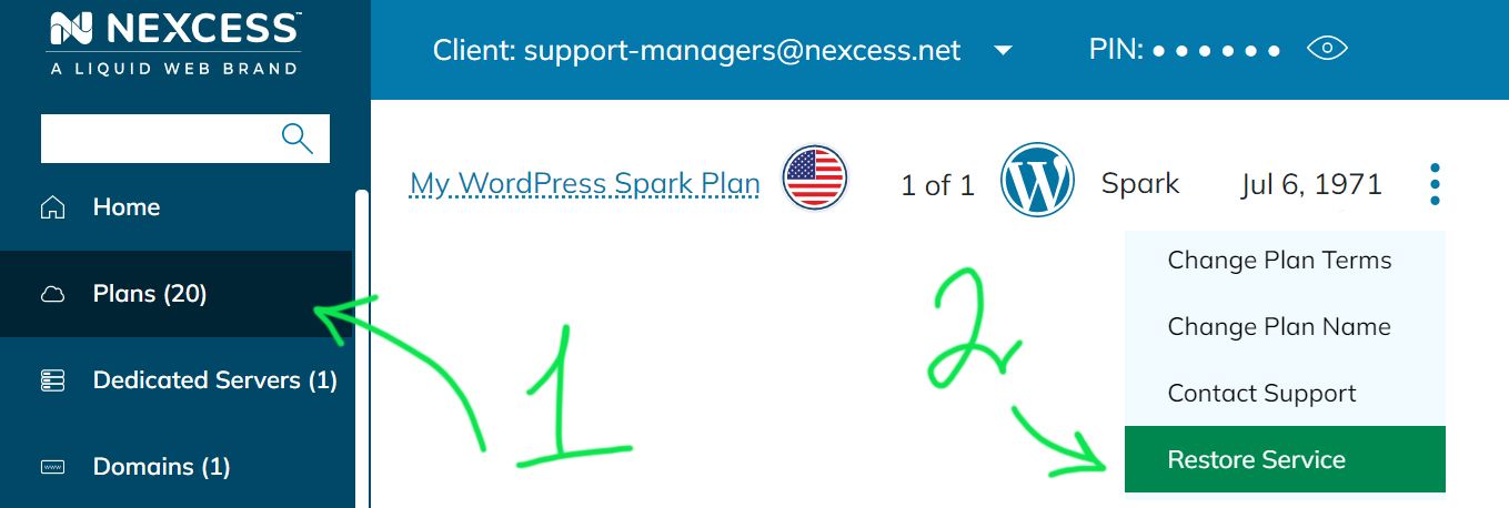 To cancel the application, you need to go to Plans and click on the icon with three dots on the row for your corresponding plan and click Restore Service.