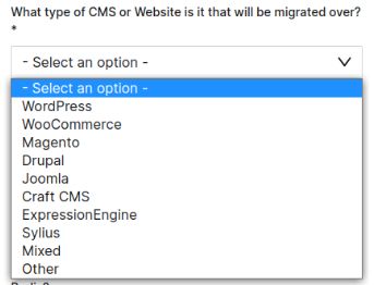 You can select the appropriate Content Management System (CMS) or website type from the list.