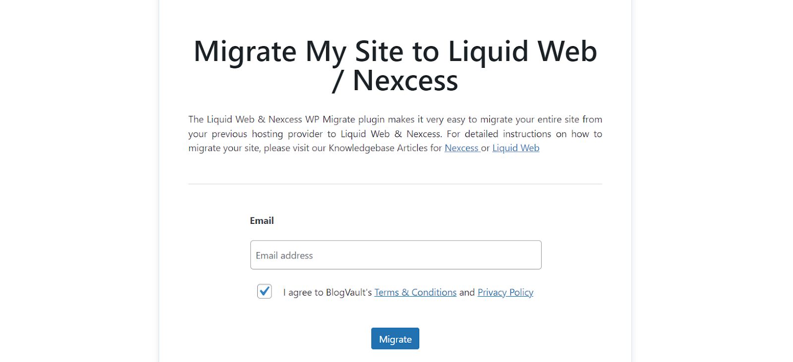 At this point, you’ll be prompted to enter your email address. After doing this, click Migrate.