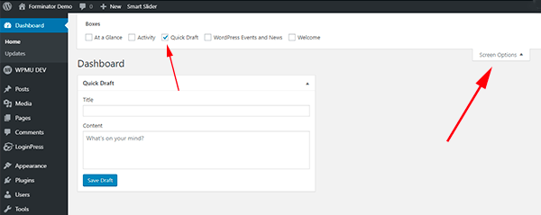 Customize your WordPress dashboard on your WordPress site by removing widgets