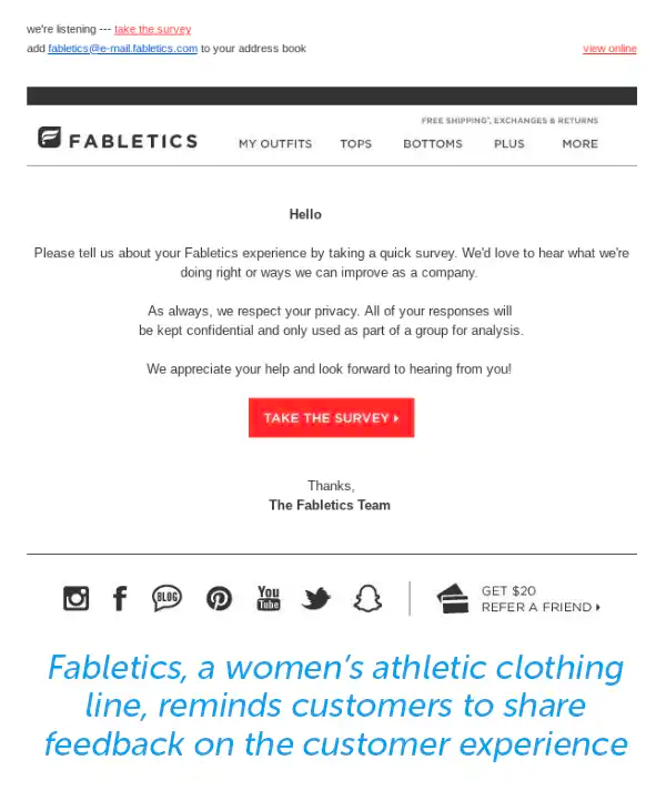 Fabletics email example