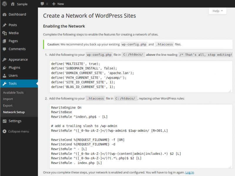 To set up your WordPress Multisite, go to your WordPress  go to the admin panel, Tools, then Network Setup