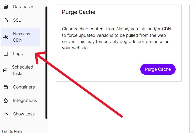 Arrow pointing to Nexcess CDN.