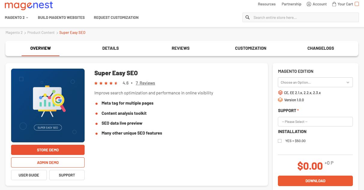 Super Easy SEO is the best Magento 2 SEO extension if you’d like a free tool.