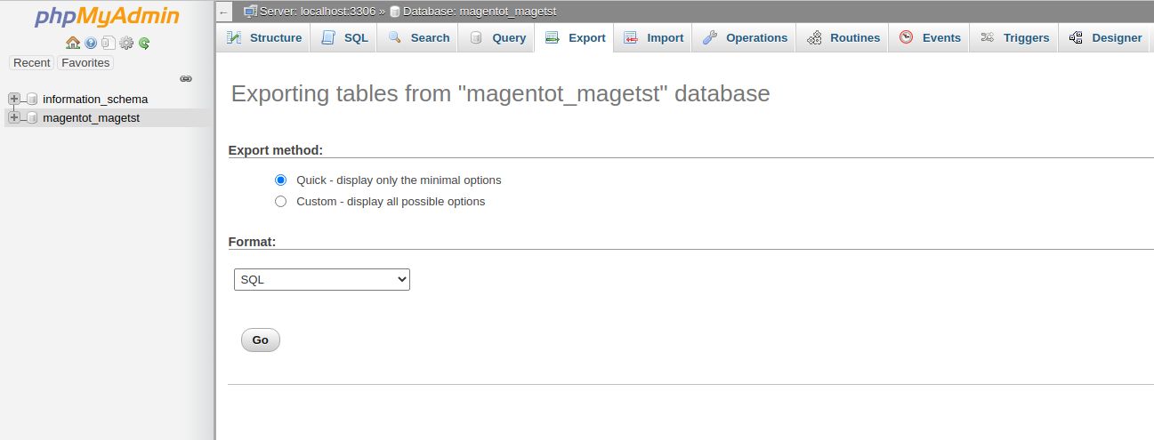 Create a backup of the database