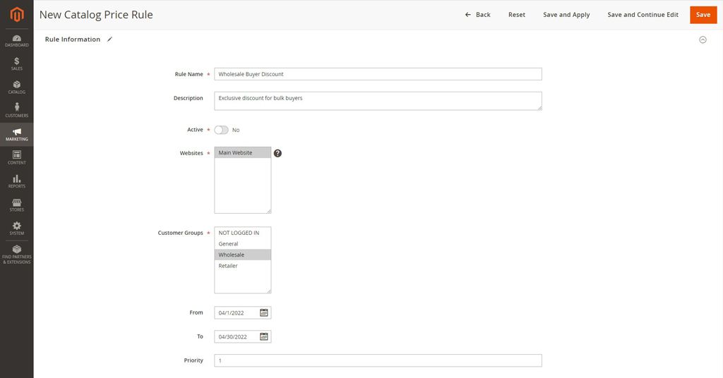 Configure catalog price rule information.