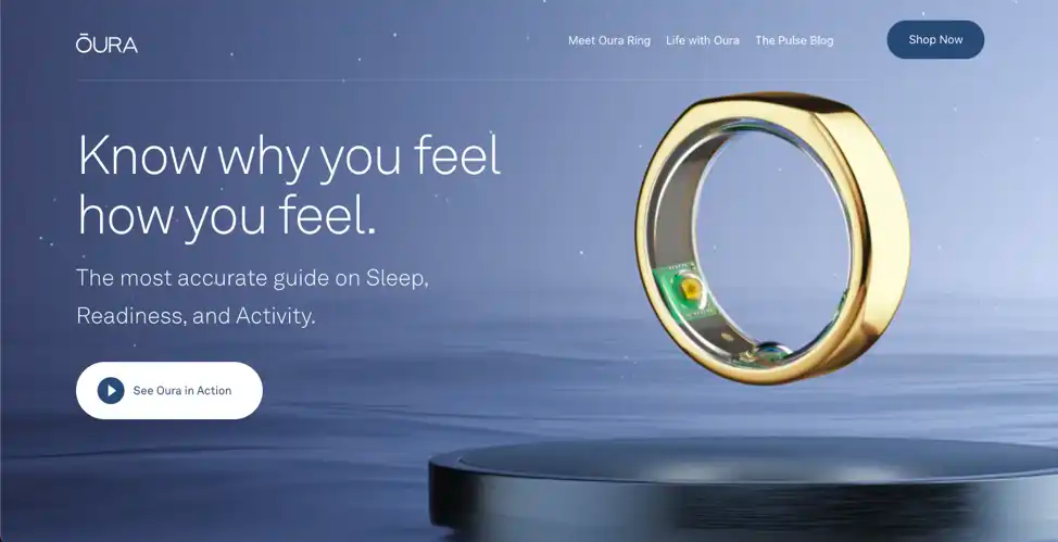 Oura's ecommerce website, an example of selling only 1 product