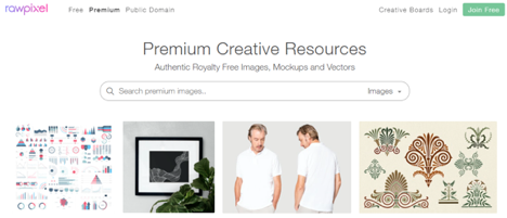 A website homepage of stock photography with different premium images for purchase.