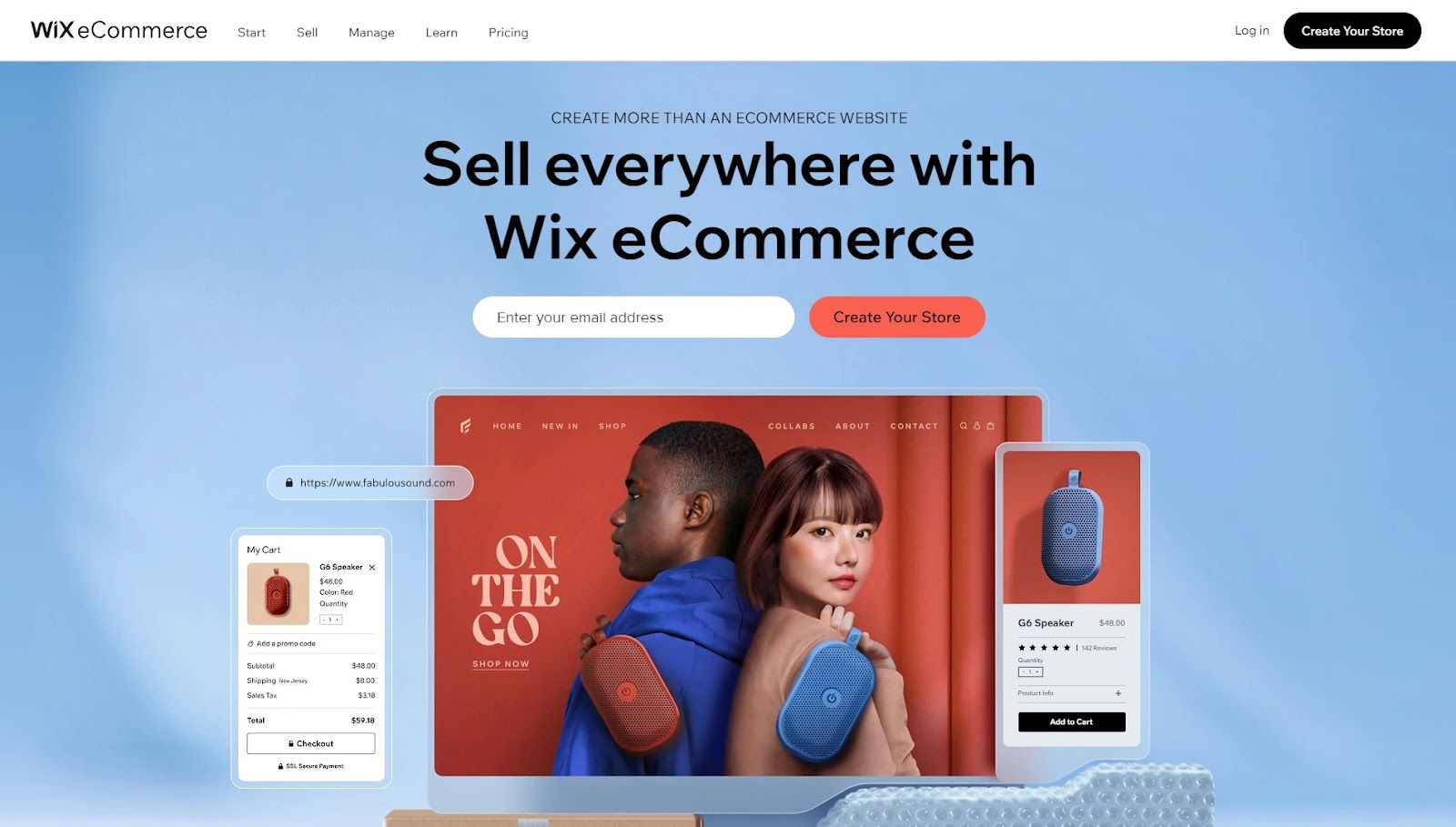 Screenshot of closed-source ecommerce platform Wix's homepage.