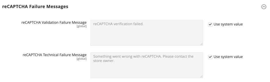 To set failure message, expand the reCAPTCHA failure messages tab and add custom messages that will display if a validation failure is detected or validation can’t be completed.