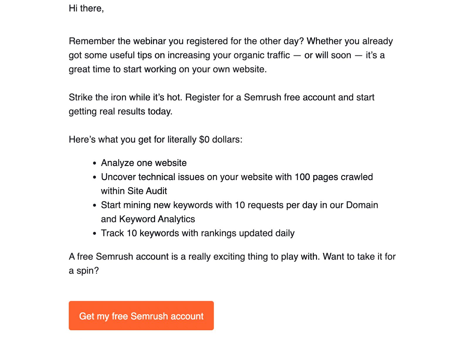 An example of a compelling email marketing campaign to increase website traffic.