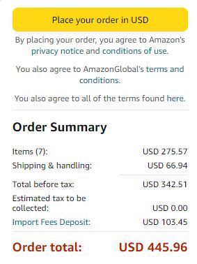 Amazon gives a breakdown of charges in the order summary.