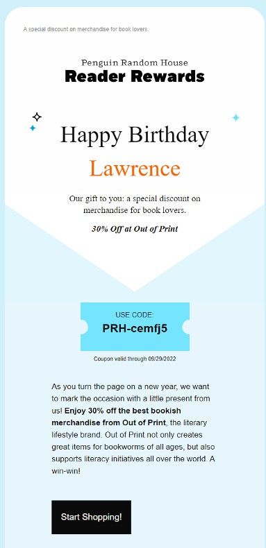 Penguin Random House offers a special discount to birthday celebrants.