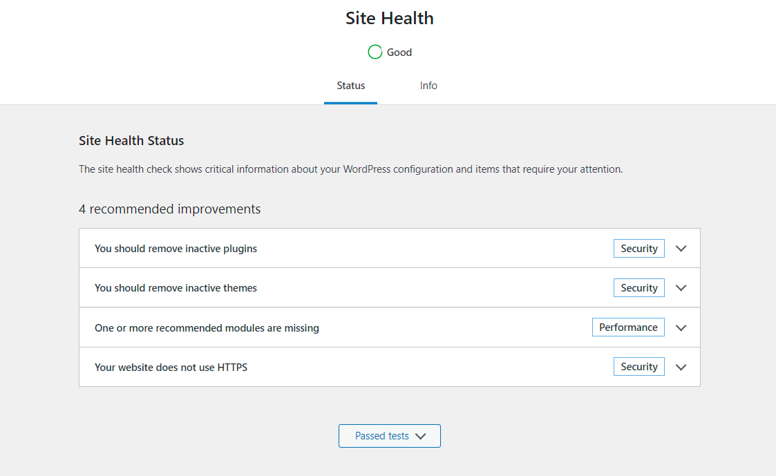 Tools section of the WP dashboard