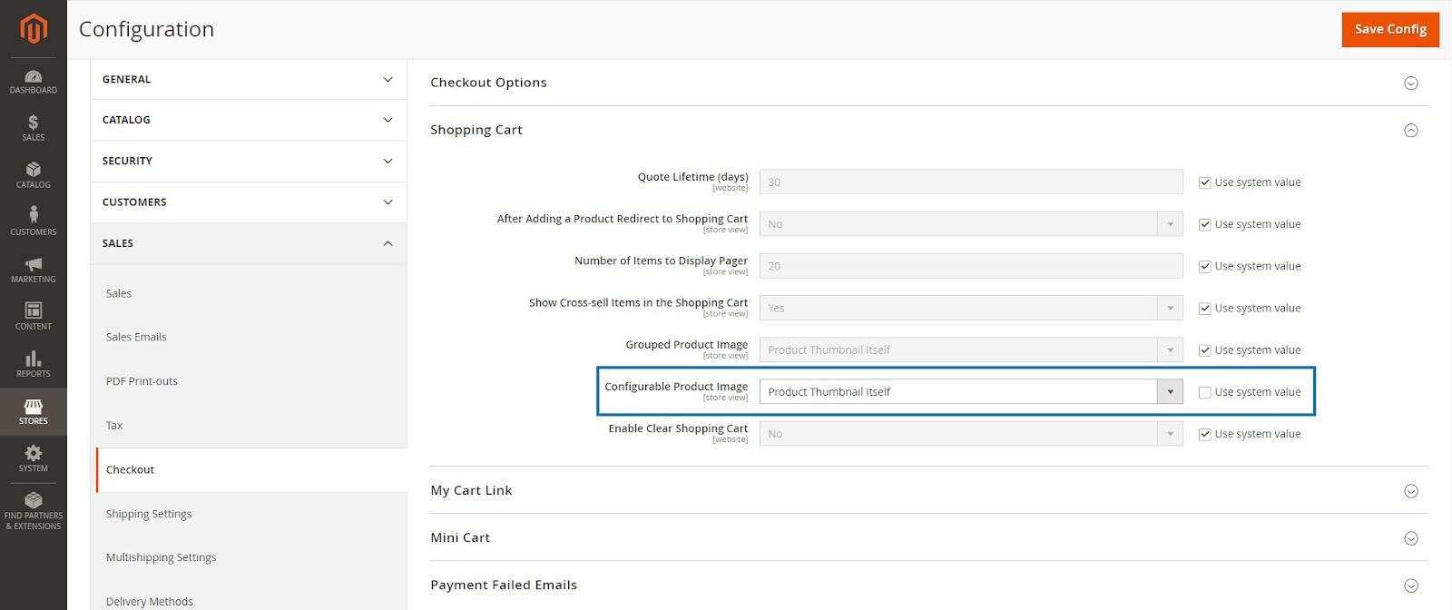 set configurable product image display in the shopping cart.