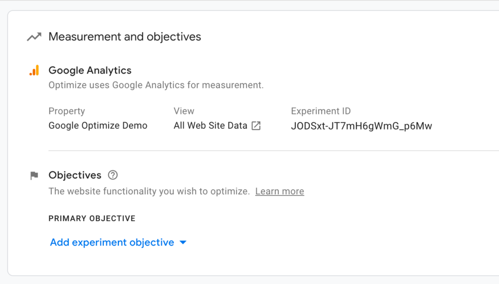 Click on “Add experiment objective” and choose “Create custom.” 