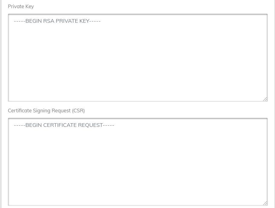 Cut and paste your Private Key and CSR into the relevant fields.