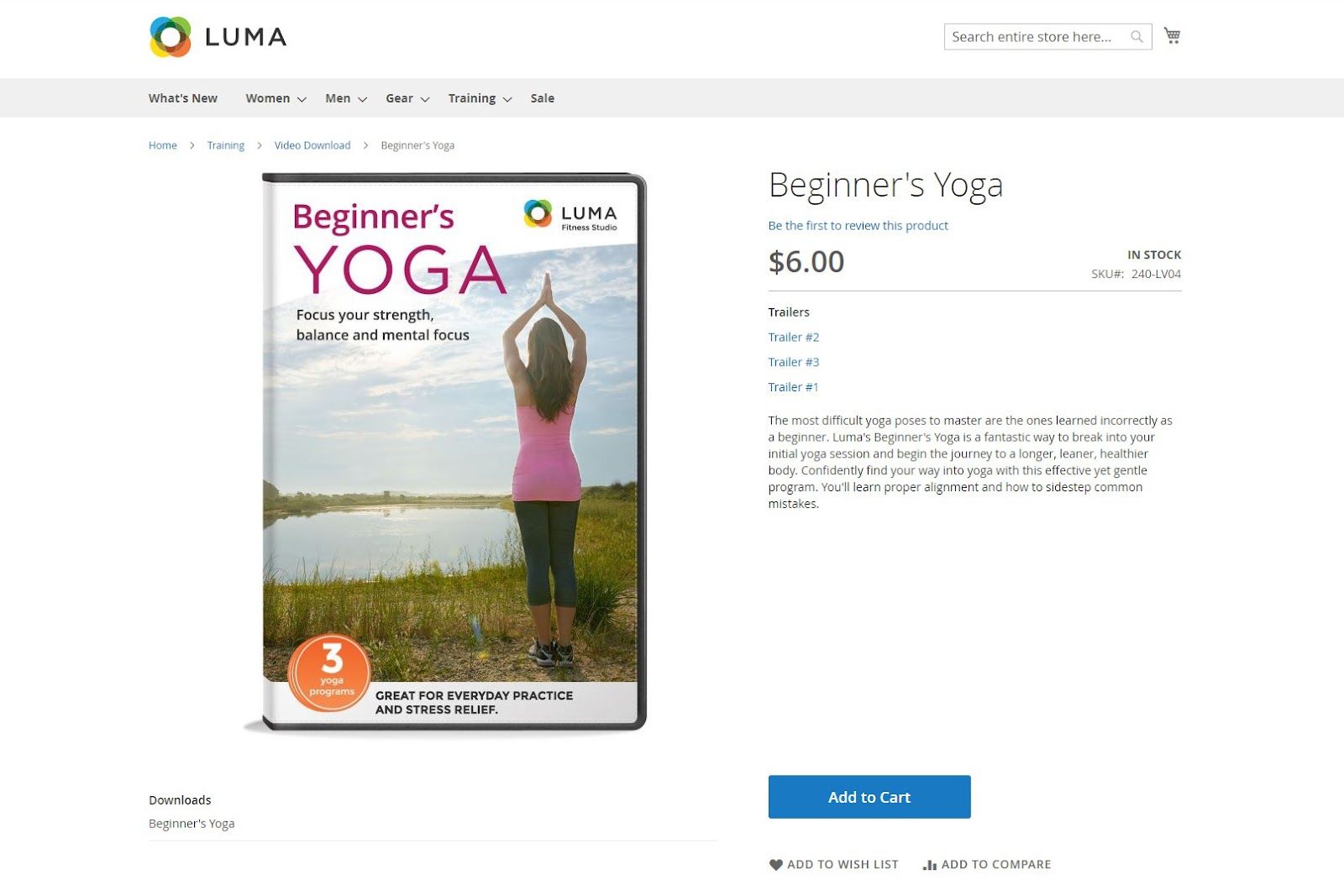 Beginner’s Yoga — a downloadable product in Magento.