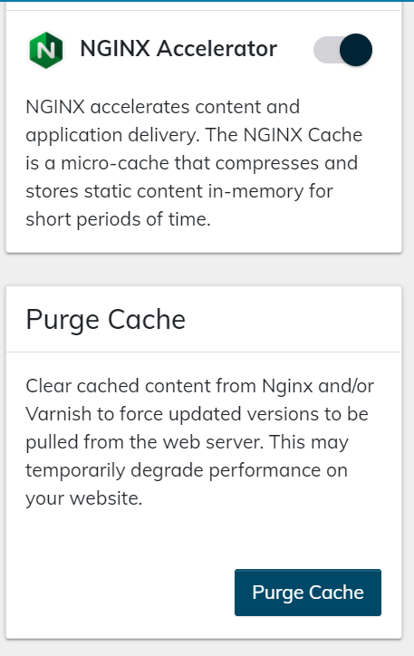 NGINX Accelerator and Purge Cache options