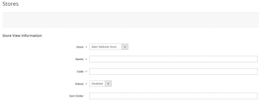 Click the button to create a store view, then enter the requested information the new store view.