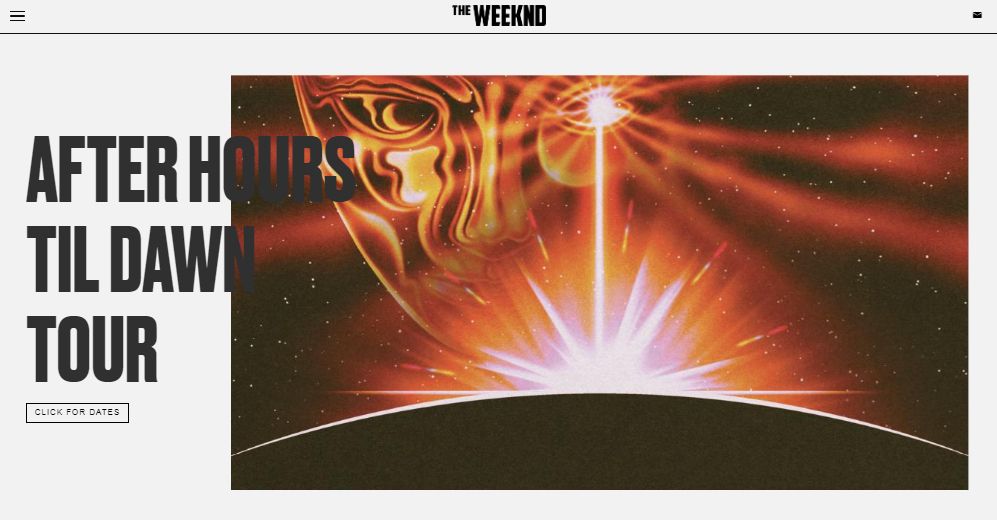 The Weeknd's celebrity website has a minimalist theme
