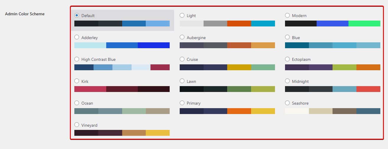 Color options available to customize your WordPress dashboard