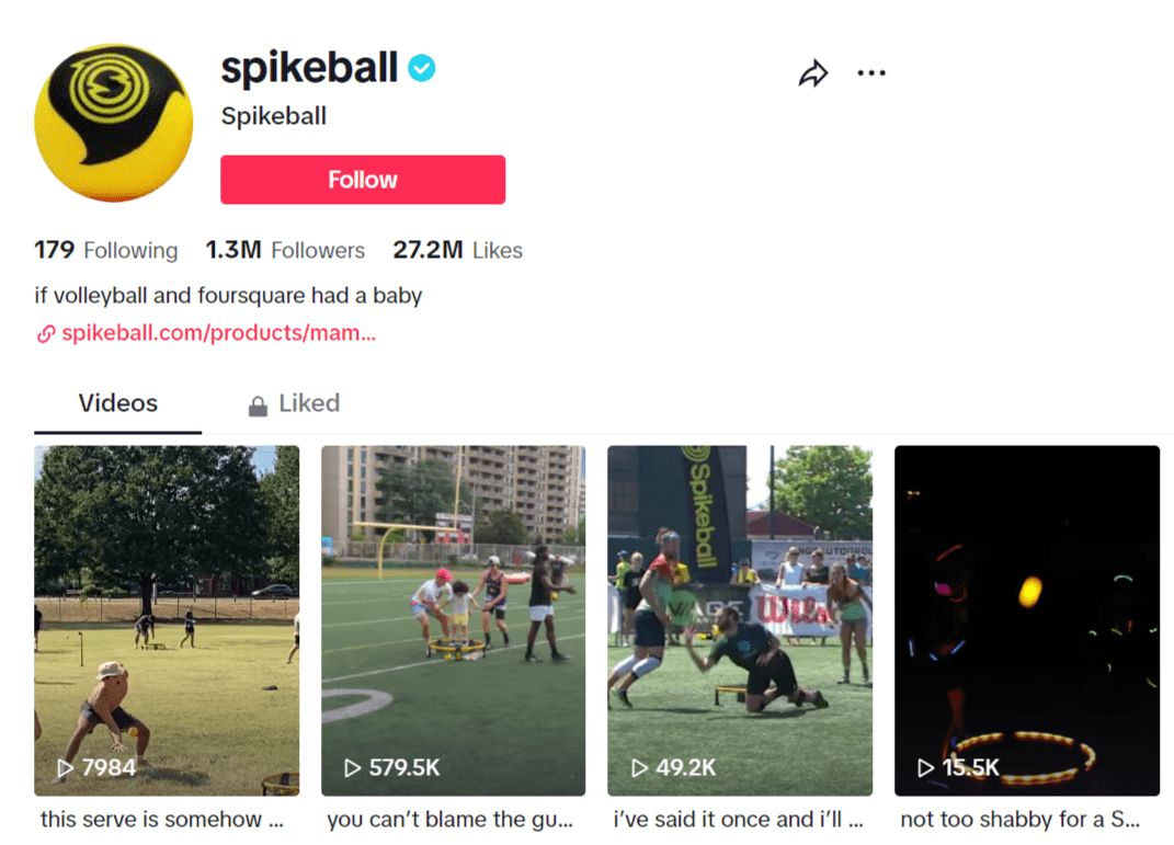 The Spikeball TikTok page.