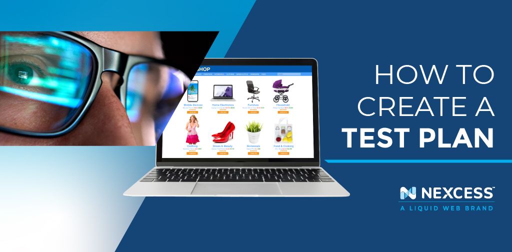 Man looks at open laptop with ecommerce store open next to title How to Create a Test Plan