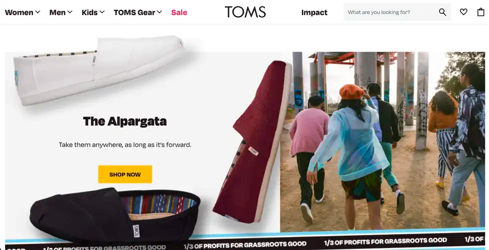 Toms ecommerce website example