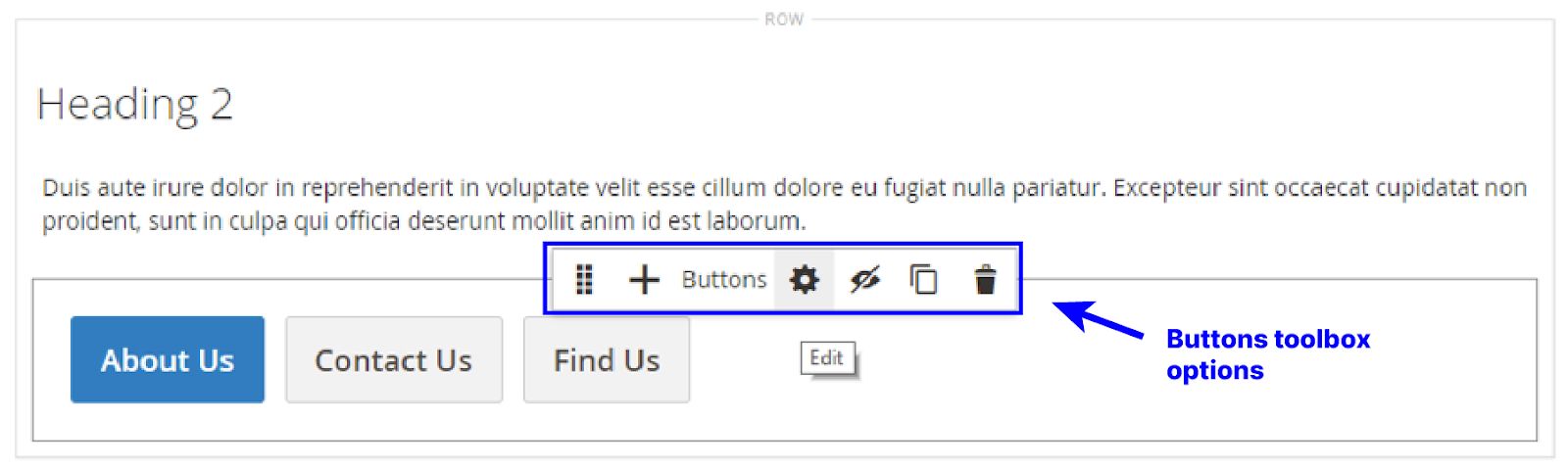 Buttons toolbox options in Magento Page Builder element