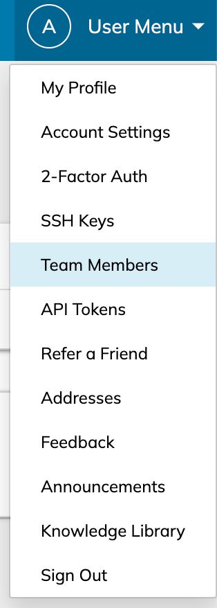 To access and set up your hosting teams you will click on the user icon in the upper right corner of the interface and click on Team Members.