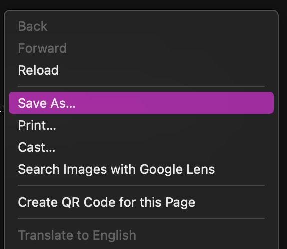 To save this, right click anywhere in the screen above, and select Save As.