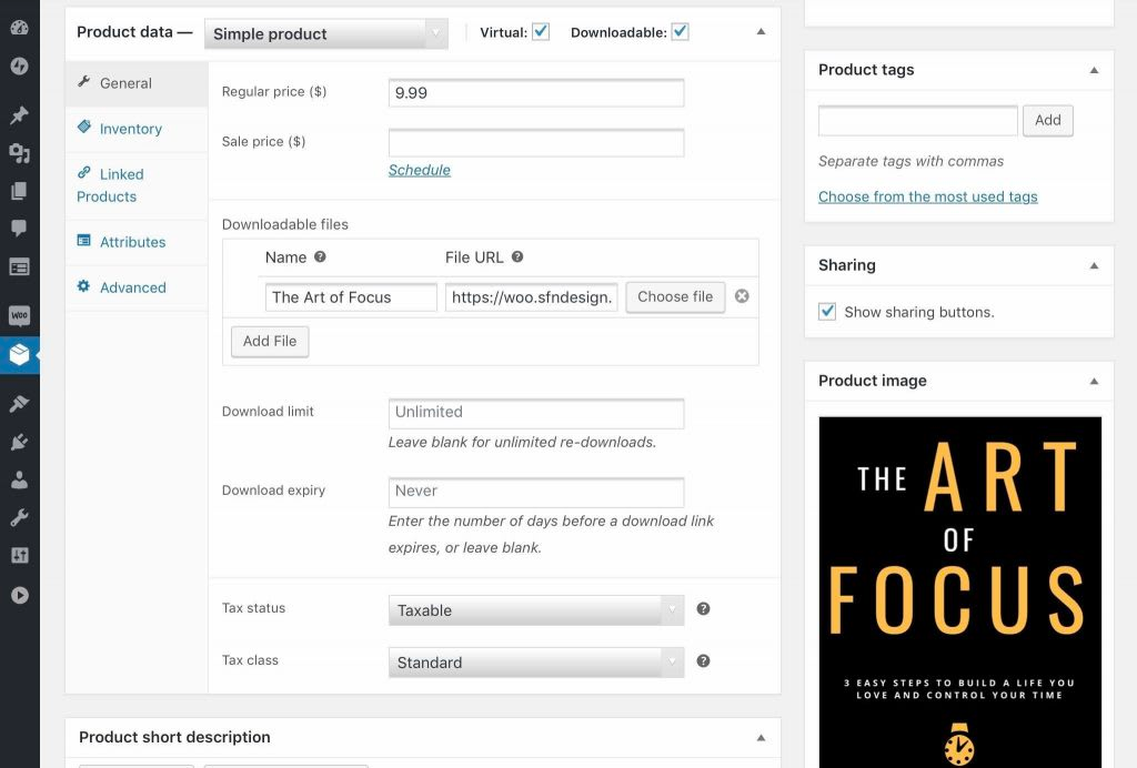 Adding the ebook product to WordPress with WooCommerce