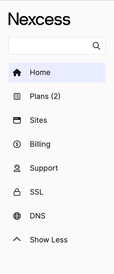 The menu items listed below can be found on the left side of your Nexcess client portal. You can learn more about the specifics of your plan or plans, including the DNS zone and SSL information, once you log in to the Nexcess Client Portal.