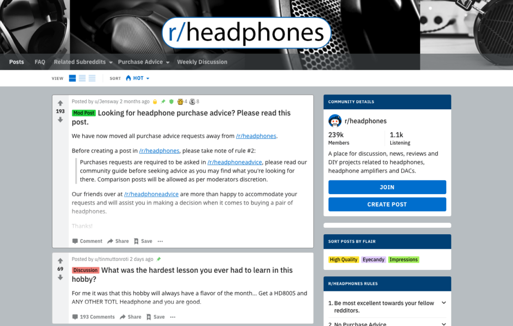 Taking a look at how headphones are discussed on Reddit