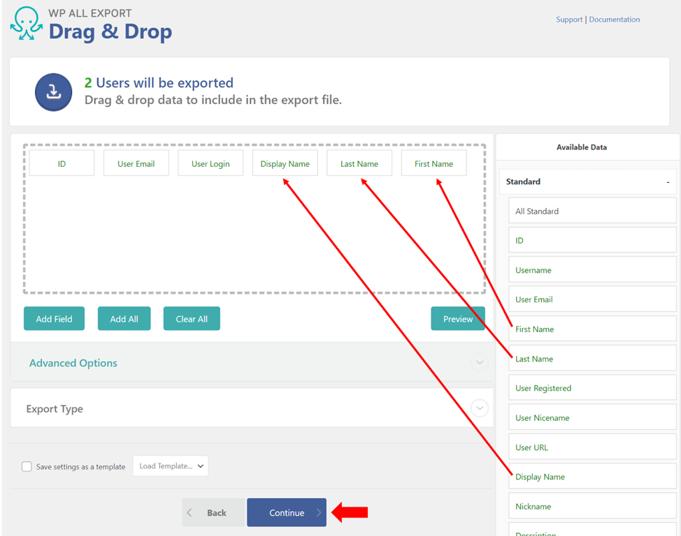 Exporting users in WP All Export