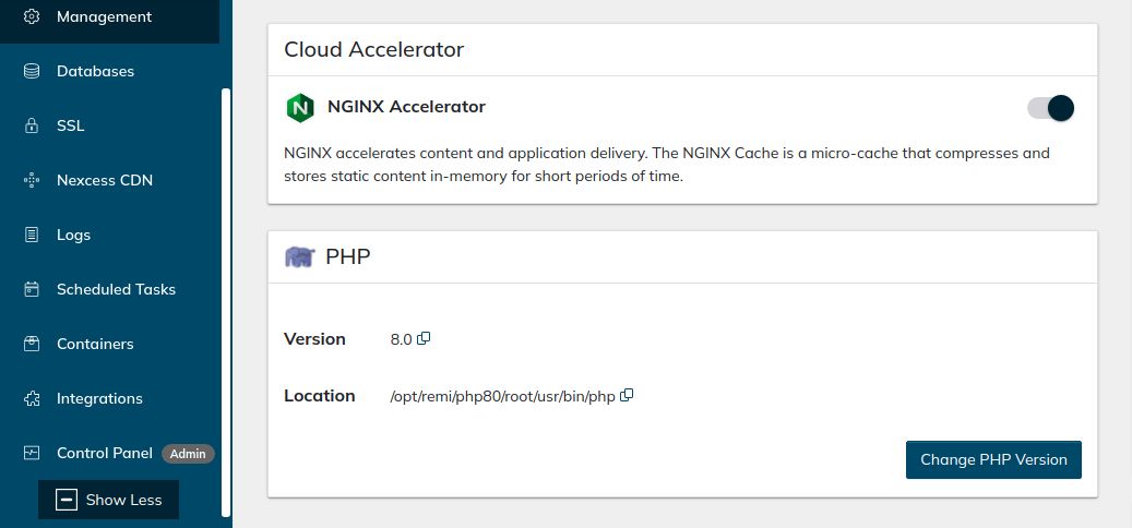 Under PHP, you will be able to check the PHP version you are currently using and see the path to the PHP binary.