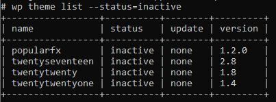 wp theme list --status=inactive command