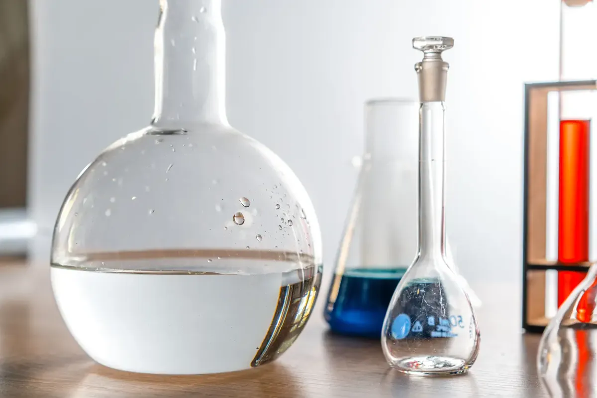 Beakers and vials in a laboratory
