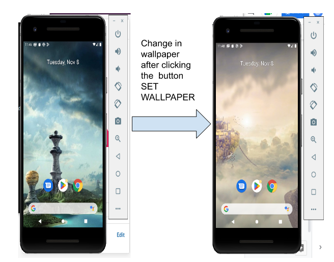 change in wallpaper after clicking the button SET WALLPAPER
