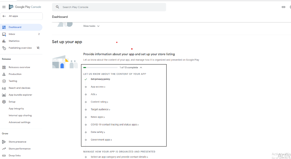 complete all 13 steps of setting up your app’s store listing