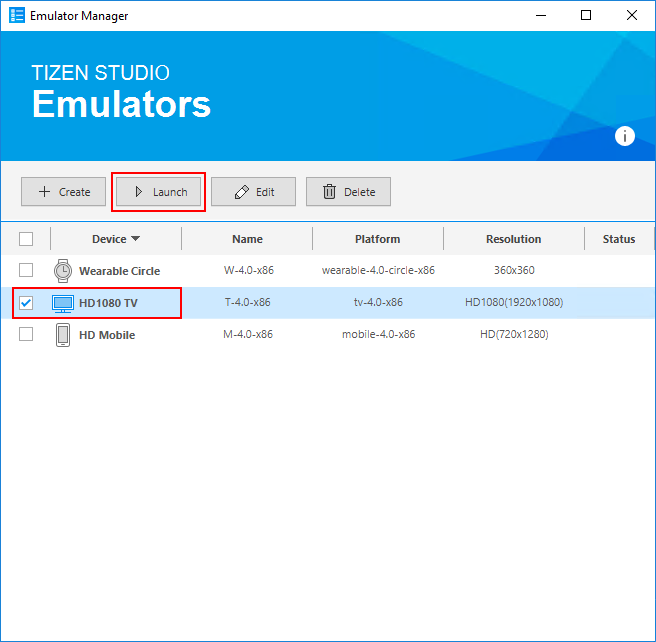 Tizen TV emulators