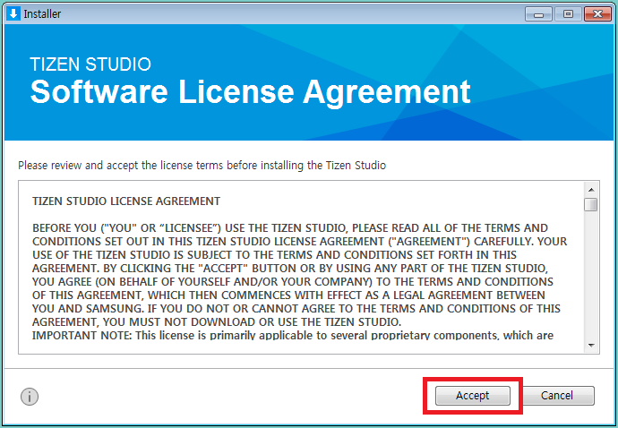 Tizen studio software license argreement