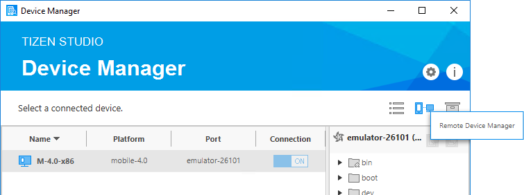 Tizen studio device manager